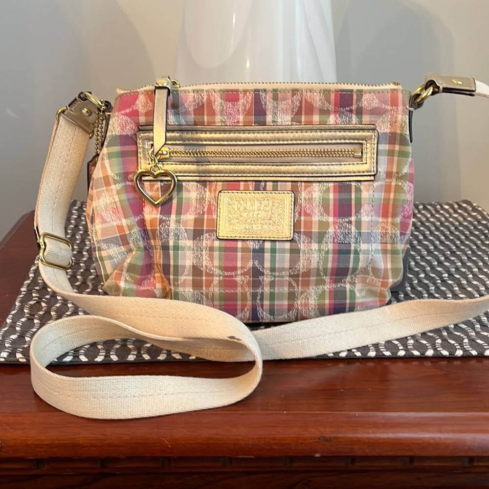 BEAUTIFUL Plaid Pastel Crossbody Shoulder Bag with Gold Trim